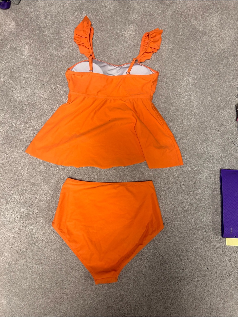 Orange Ruffle Strap Tankini Swim Set - Picture 2 of 6